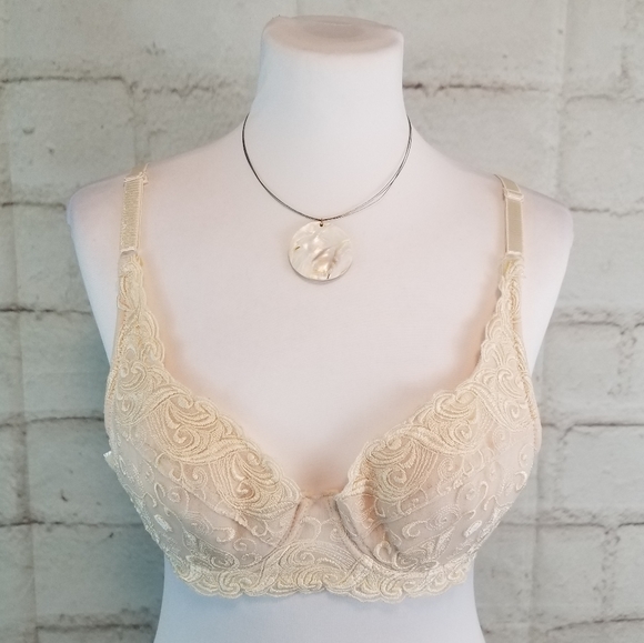 Ivory 38C Embroidered Lace Overlay Underwire Bra - Picture 1 of 10